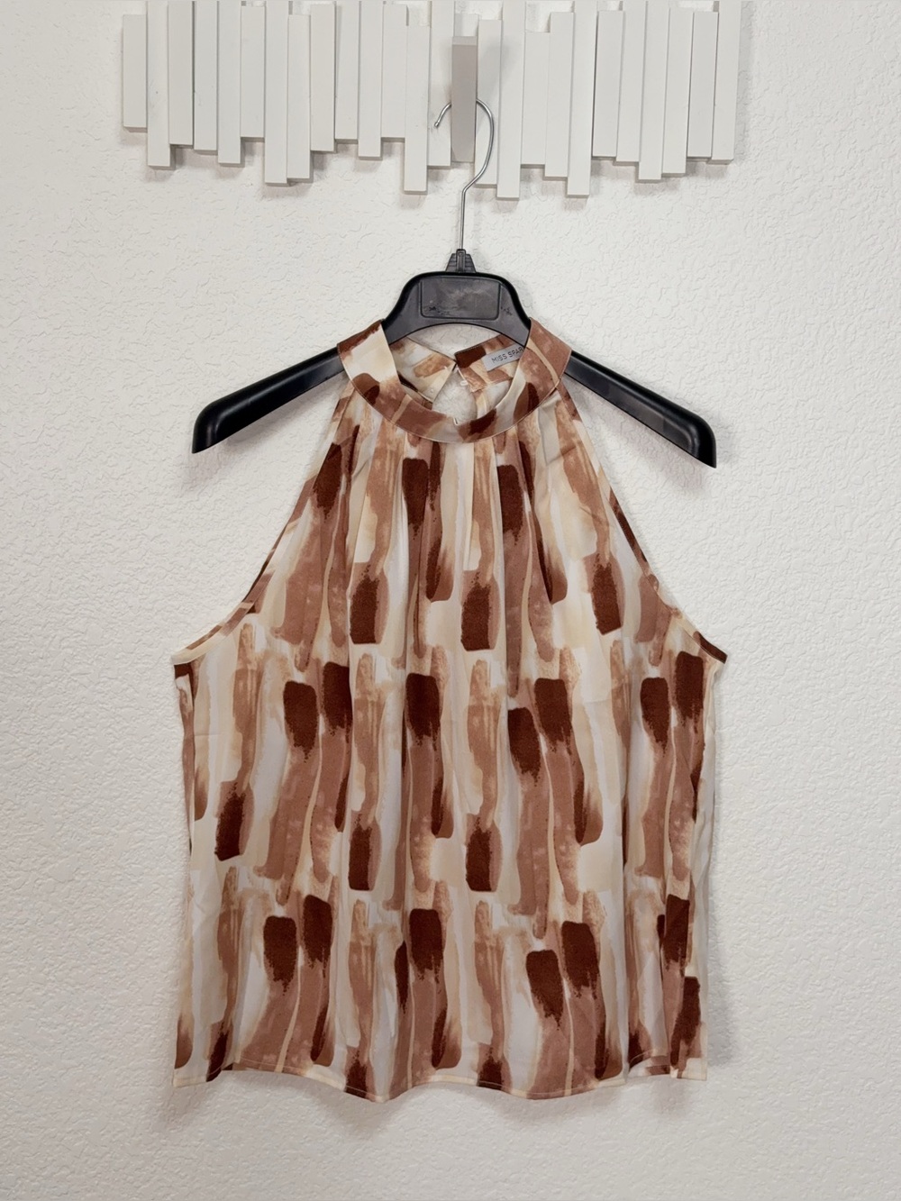 Miss Sparkling Brown Abstract Print Halter High Neck Sleeveless Blouse Top